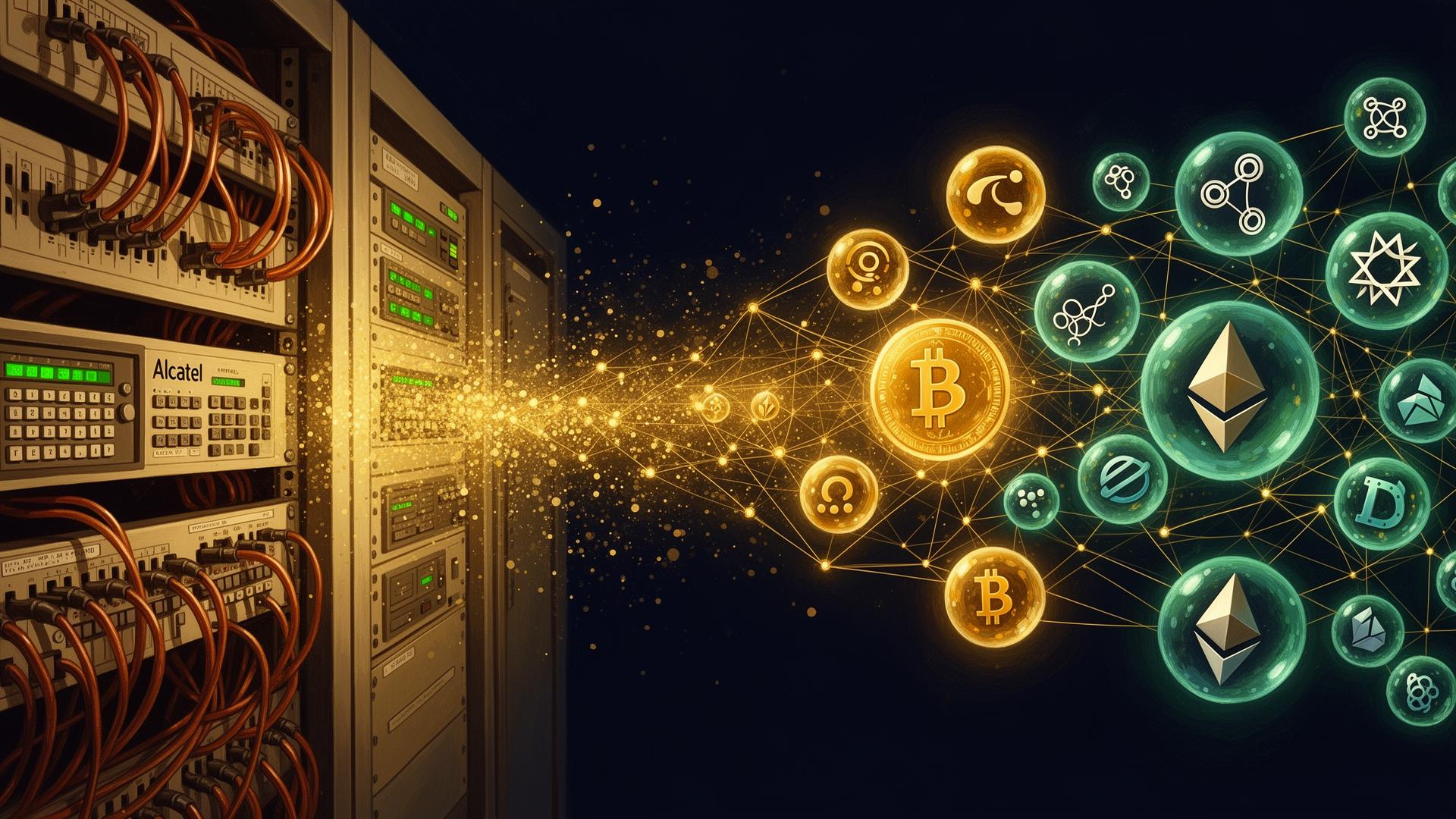 Visual transformation from Alcatel telephone centrals to crypto blockchain networks